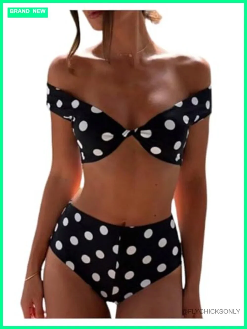 High Stretch Twist Front Polka Dot Bikini Set High Waisted Swim Crop Top